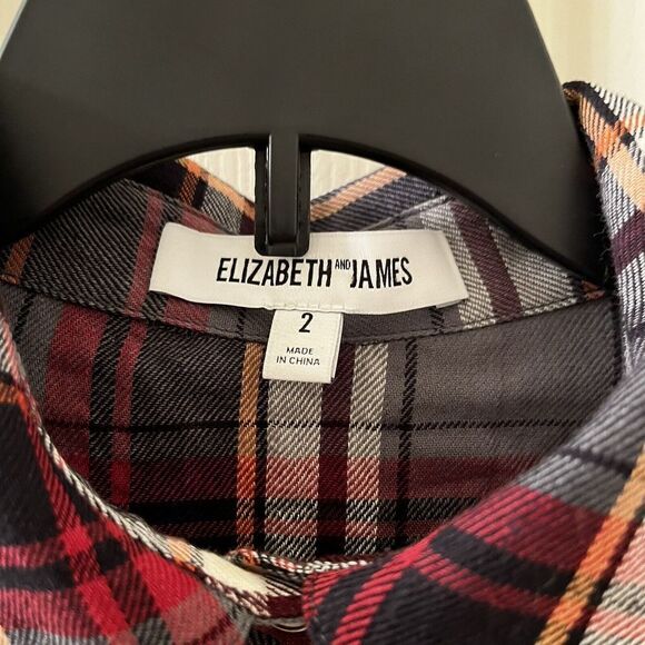 Elizabeth and James Jeweled Studded Flannel Button Up Top Blouse Womens Size 2 - Picture 10 of 14